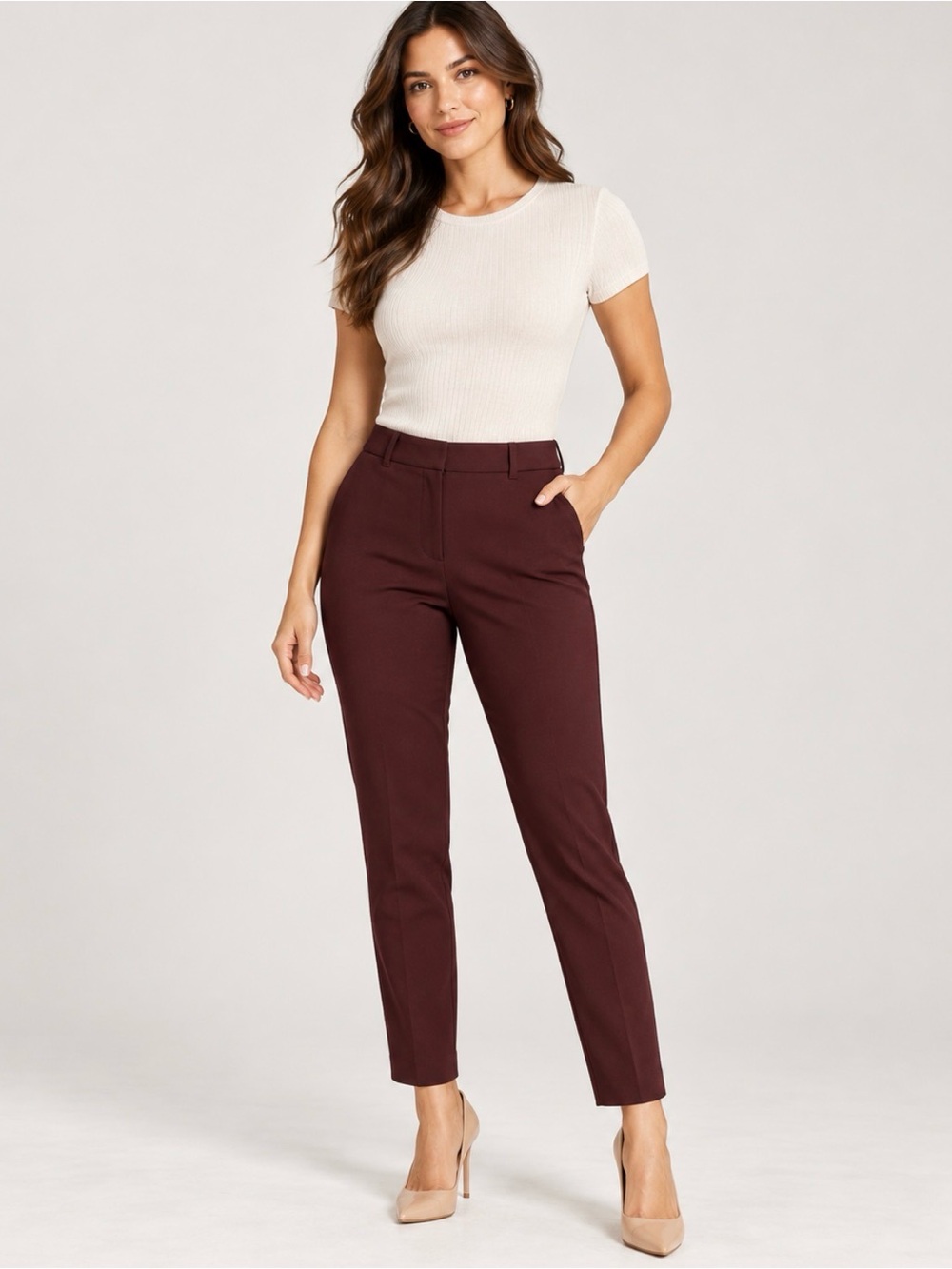 White House Black Market - Slim Ankle Pants - 10 - Burgundy
